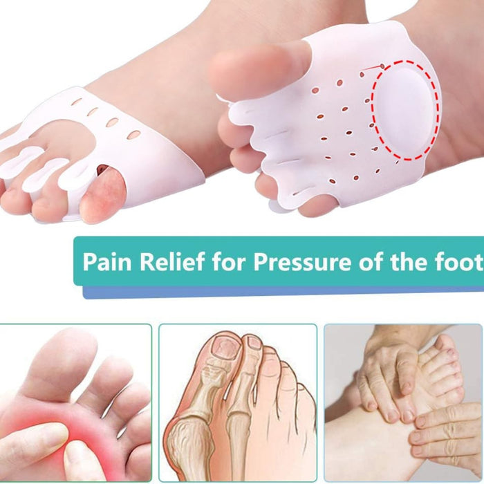 Foot pad with perforations and cushioned zone highlighted for pressure relief and comfort