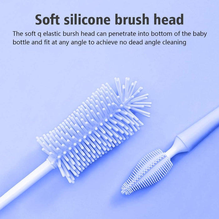 Silicone brush head with text on a blue background