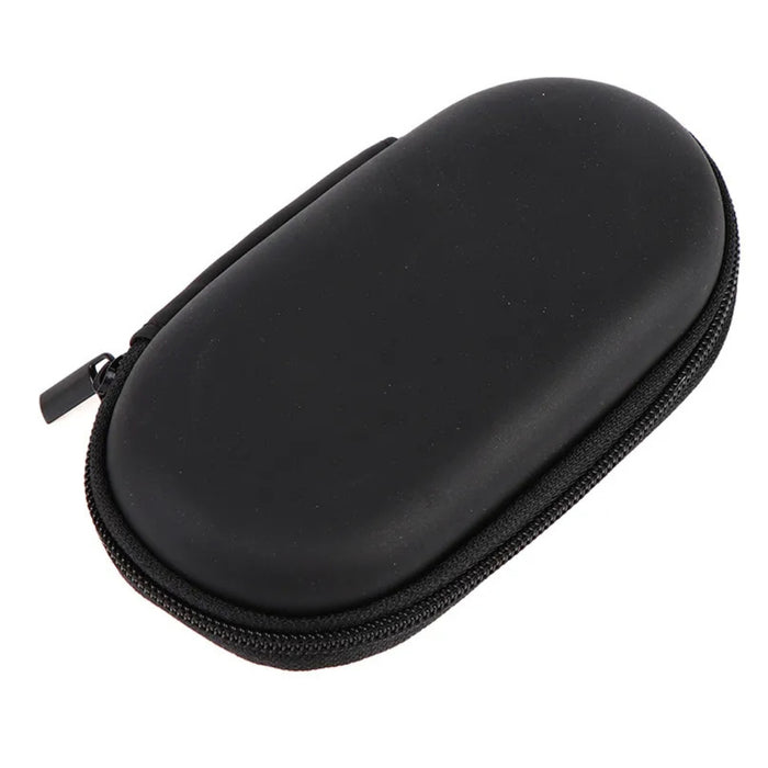 Black oval zippered EVA case for storing hearing aid cleaning tools, compact and travel-friendly