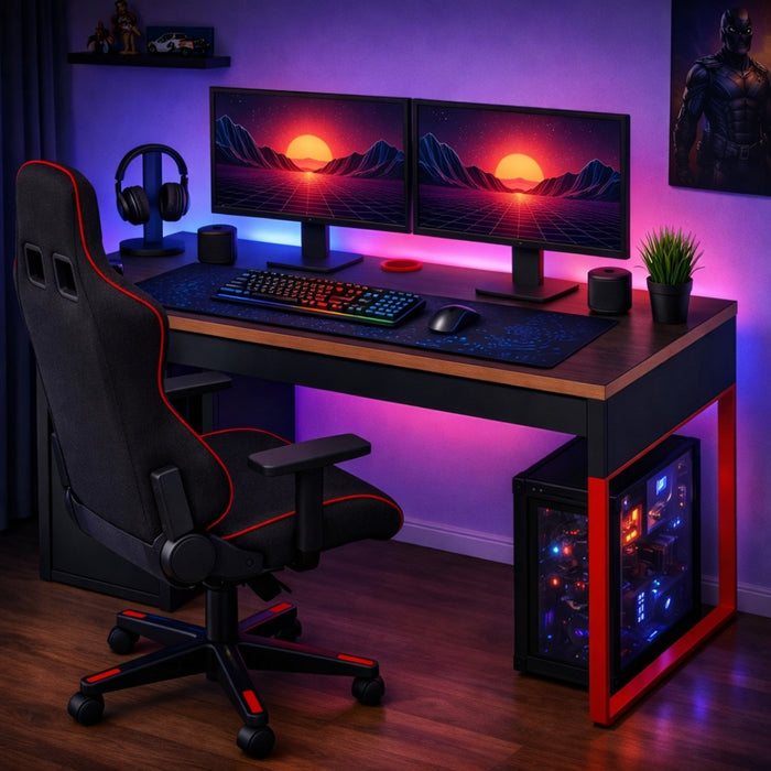 IKEA Gaming Set - MICKE Anthracite/Red Desk (105x50 cm) & BRÄNNBOLL Extra-Large Gaming Mouse Pad (90x40 cm