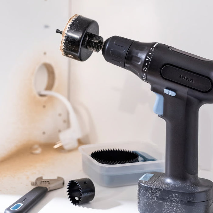 IKEA TRIXIG Power Tool Set: Cordless Screwdriver (3.6V Li-ion) + 5-Piece Hole Saw Set (35/64/78mm)
