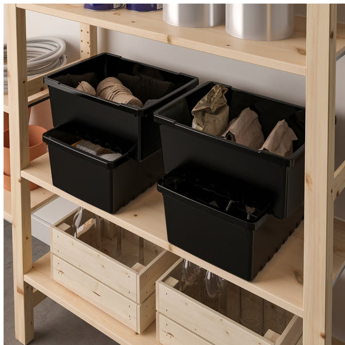 IKEA UPPSNOFSAD Storage box with lid black, 35x25x14 cm/9 l with VIKFJÄRD Washcloth, white, 30x30 cm