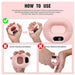 Instructions on how to use a pink grip strength trainer with digital counter.