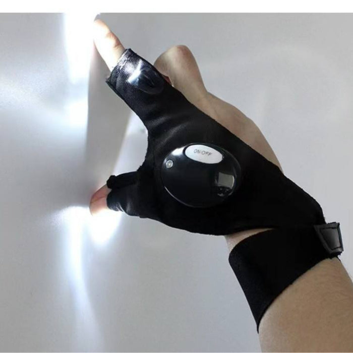 Digital Shoppy Black LED Flashlight Gloves — Fingerless | Hands‑Free Light for Fishing, Repairs, Outdoor Sports