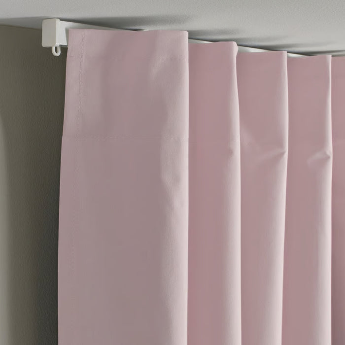 IKEA BENGTA Block-out curtain, 1 piece, light pink/with heading tape, 210x250 cm with VIDGA Single track rail, included ceiling fittings/white140 cm