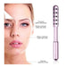 Facial roller for eye area with benefits listed on a white background