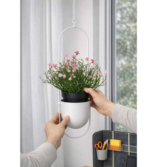 IKEA CHILISTRÅN & FEJKA Set| Hanging Planter with Artificial Pink Baby’s Breath | Indoor & Outdoor Modern Decor