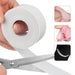 Collage showing the versatility of the sweat-absorbent tape being cut with scissors and applied to shirt collars, cuffs, and the inside of a baseball cap.