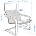 Measurement chart of a chair with dimensions labeled in centimeters