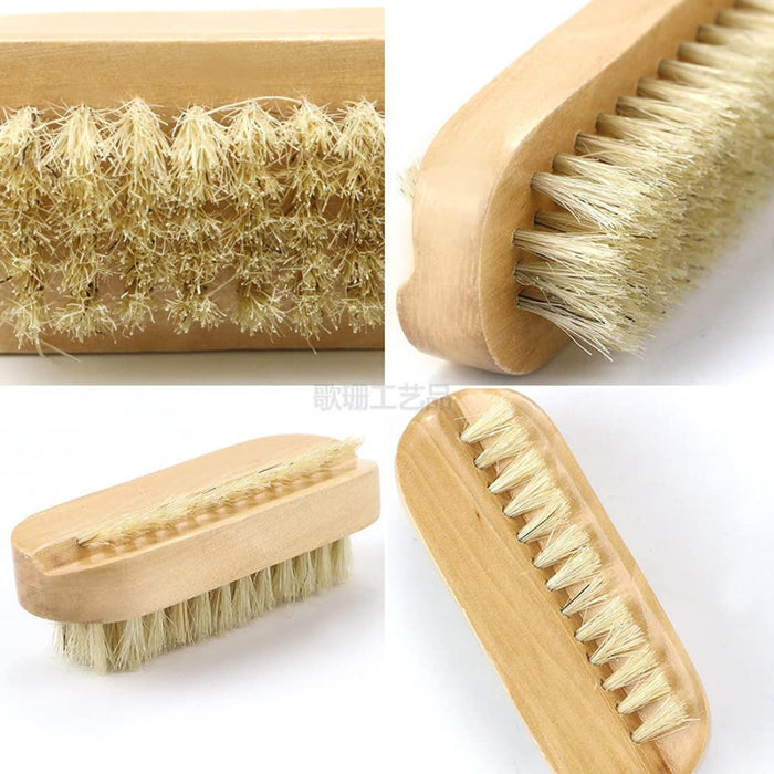 Digital Shoppy Custom Double Side Boar Bristle Nail Cleaning Brush Wooden Handle Pedicure Tool with Nail Dust Removal Feature