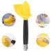 Multifunctional kitchen tool with yellow accents and black handle on a white background