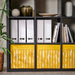 IKEA DRÖNA Box in dark yellow with white wavy-line design, neatly placed on a white shelf, storing folded clothes and accessories—ideal for stylish home organization.-00603331