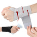  Wrist brace gray being wrapped around wrist with arrows showing application method