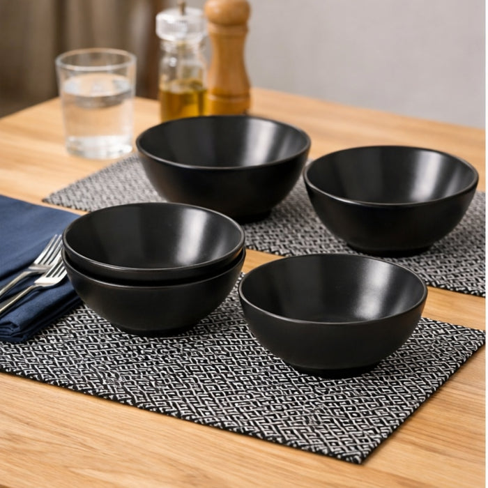 IKEA Dining Set: 4-Pack FÄRGKLAR Matt Dark Grey Bowls, GODDAG Placemats & SNÖKRABBA Napkins