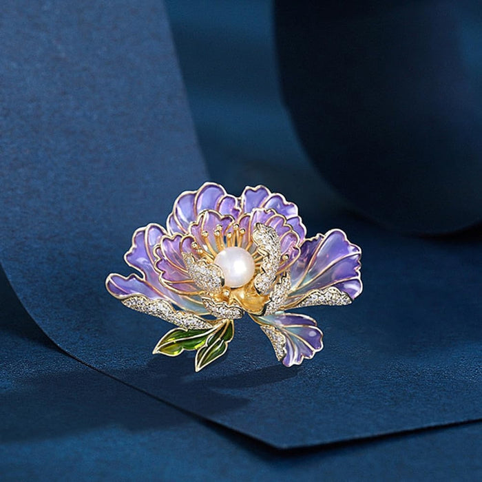 Digital Shoppy Purple Peony Brooch – Chinese Pearl Ornament for Women
