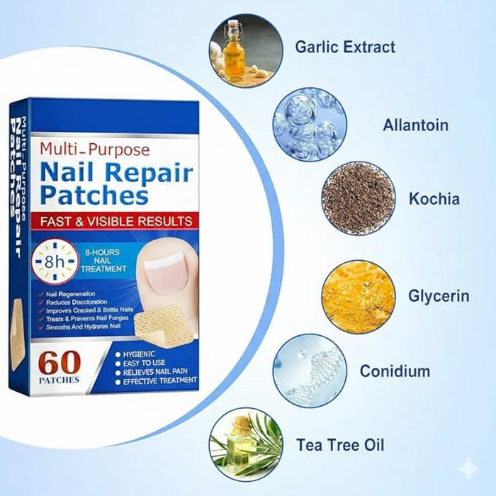 Nail patch ingredients – garlic, tea tree oil, allantoin, glycerin, kochia