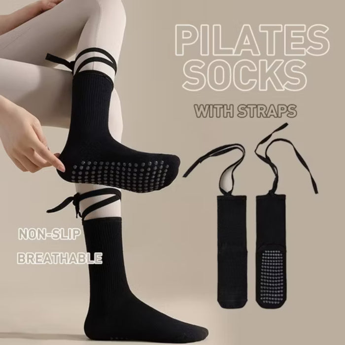 Digital Shoppy Foot Sole Non-slip Yoga Socks – Non-slip Pilates socks with breathable straps and grip pattern shown flat and worn