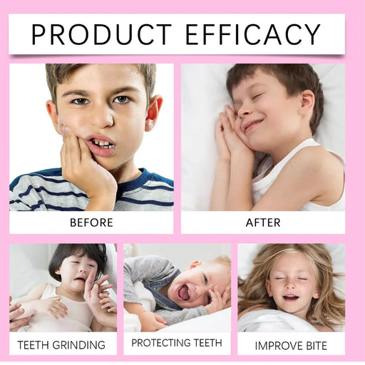 Digital Shoppy Children's Molar Dental Care Set – Step-by-step usage guide showing child inserting and adjusting mouthguard