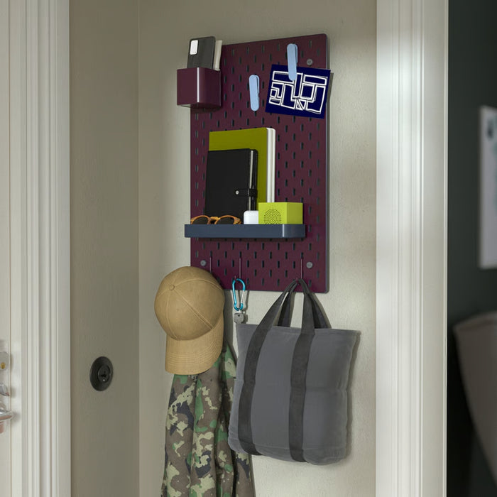 Ikea SKÅDIS Pegboard, Double Sided/Dark Grey-Blue Dark Lilac-red, 36x56 cm with SKÅDIS Clip, Beige-Green,