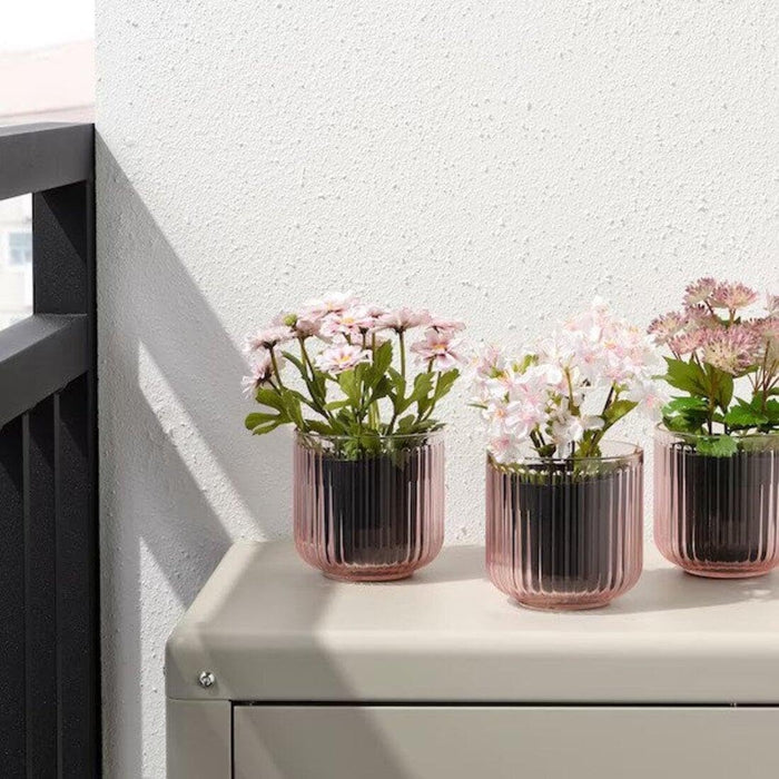 IKEA FEJKA Artificial Potted Plant, chrysanthemum, 9 cm with GRADVIS Plant Pot Light Pink, 9 cm 9 cm