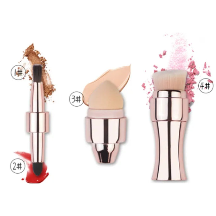 Makeup brushes with color swatches on a white background