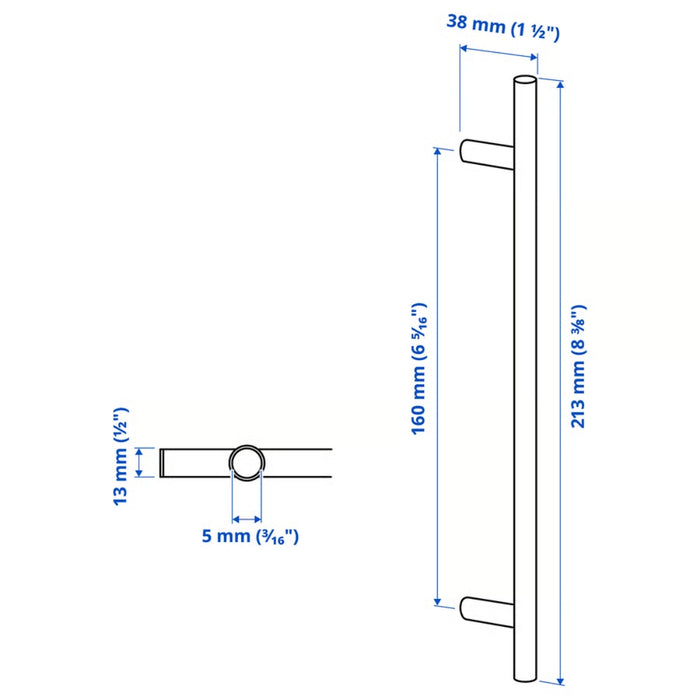 IKEA KALLRÖR Handle, stainless steel, 213 mm (8 3/8 ")