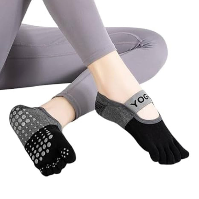 Digital Shoppy Women’s Pilates Toe Socks, Black – Non-Slip Grip Socks for Yoga