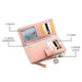 Open pink wallet showing 1 photo slot, 11 card slots, 3 large banknote compartments, and 1 zippered coin layer – multifunctional design – 1598446067672