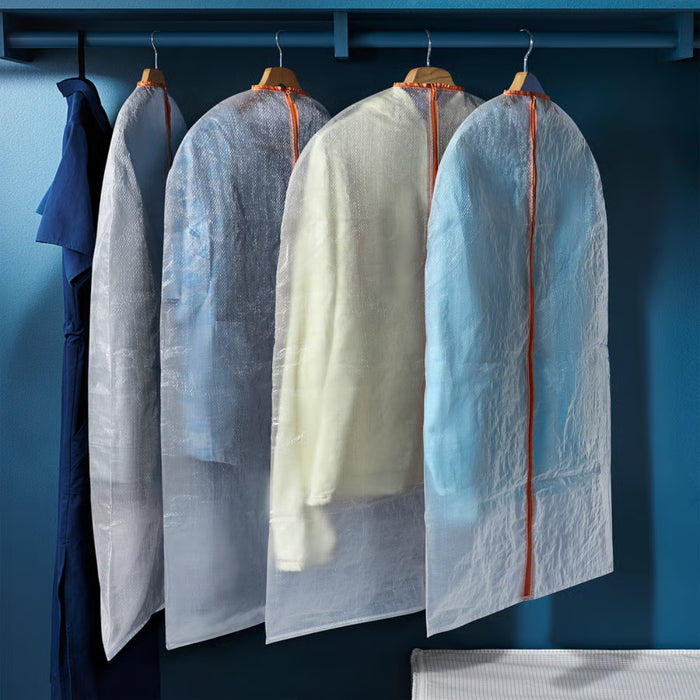 IKEA HJÄLPA Wardrobe Set: 60-100cm Adjustable Clothes Rail, 5 Wood Hangers & 5 Clothes Covers