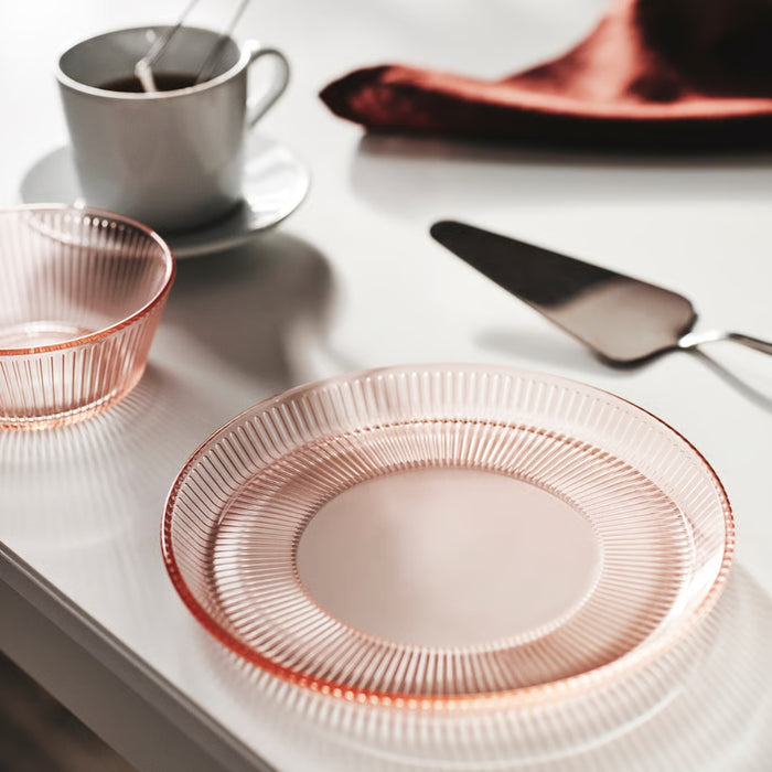 Ikea HAVSGÄDDA Side Plate, Stripe Pattern/Pink, 21 cm (8 ") with Washcloth, White, 30x30 cm
