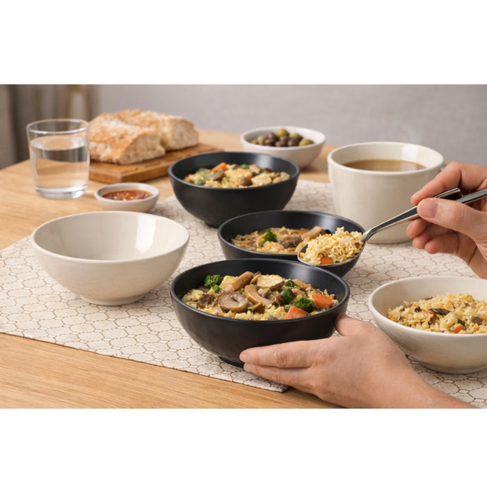 IKEA Hosting Set: LJUVARE Gold-Tone Table Runner & 4-Pack FÄRGKLAR Glossy Beige Bowls & Mugs