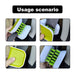 U-shaped scrub brush – shown cleaning car seatbelt with dual-sided bristle action