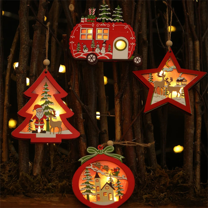 Digital Shoppy LED Wooden Hanging Christmas Pendants – Light-Up Tree Ornaments