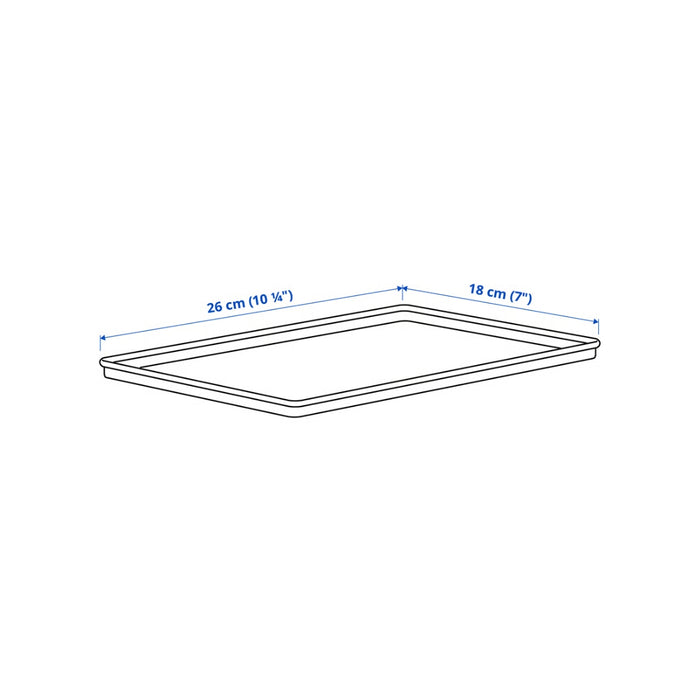 Rectangular tray with dimensions labeled on a white background