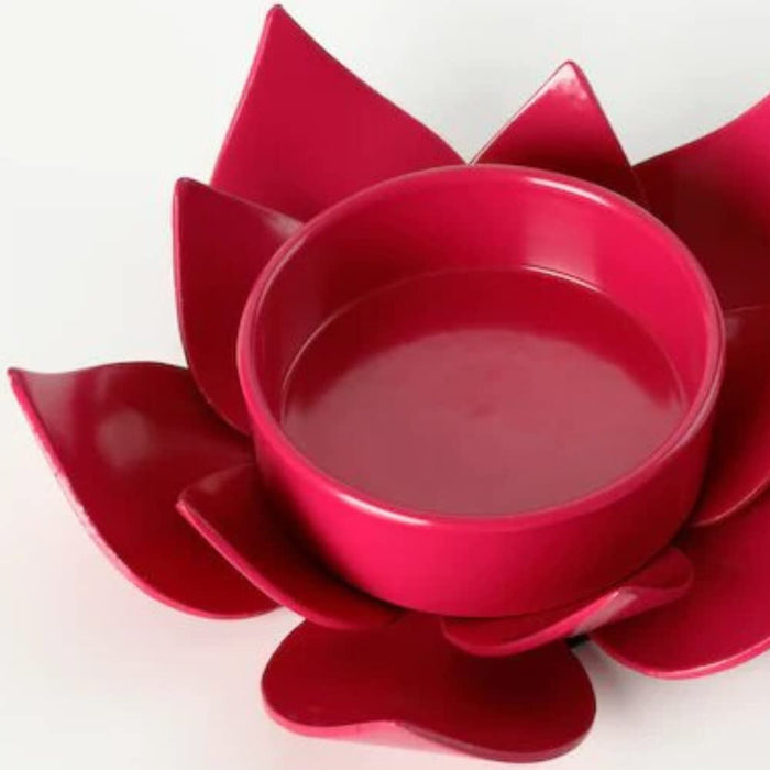 Ikea Unscented pillar candle, set of 5, red with Block candle holder, dark pink Lotus, 40 mm (2 ")