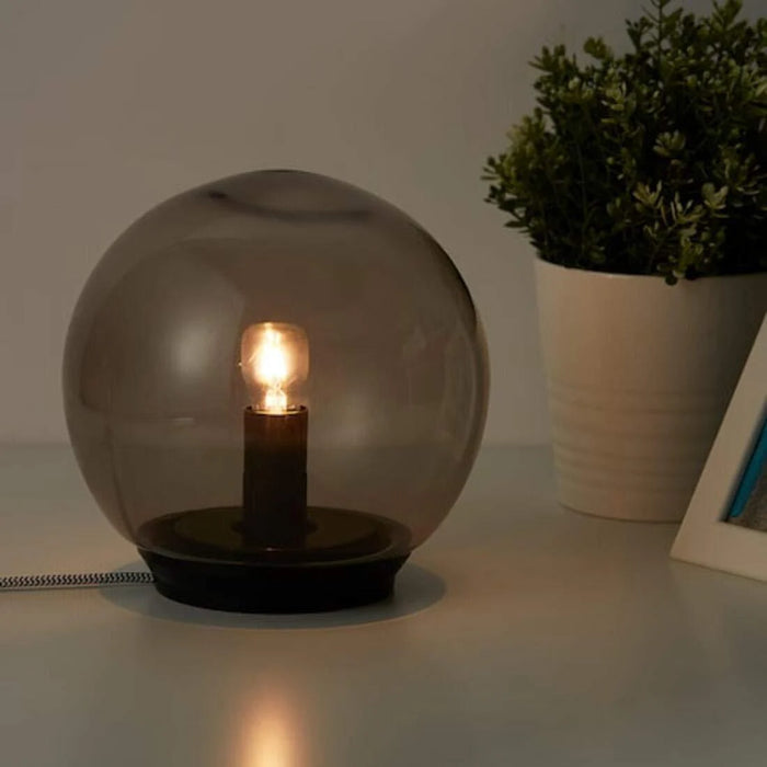 IKEA Bedside Set –  Table lamp, grey, 17 cm, Black Bedside Table (37×28 cm) & Blue Alarm Clock 7x6 cm