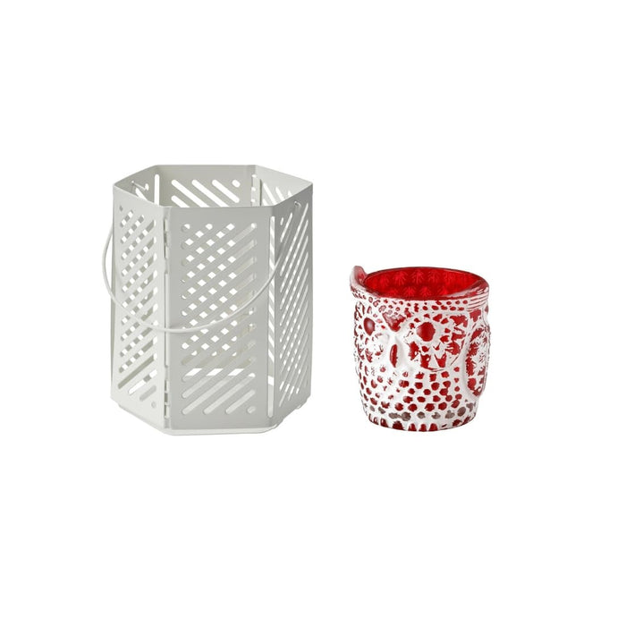 IKEA VÅRSYREN Lantern for Tealight White 12 cm with EFTERSKORD Candle Holder, Red