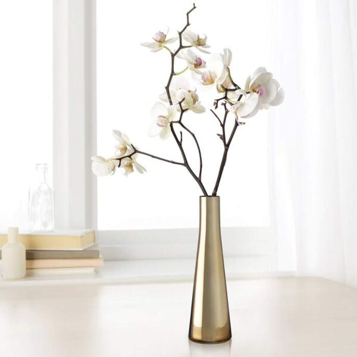 IKEA SMYCKA Artificial bouquet, in/outdoor green, 31 cm with UPPGJORD Vase, brass-colour21 cm