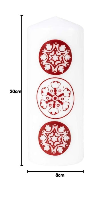 IKEA Unscented block candle, snowflake pattern white/red with Block candle holder 27 cm