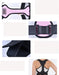 Collage of a black and pink back brace with close-up details on a white background.