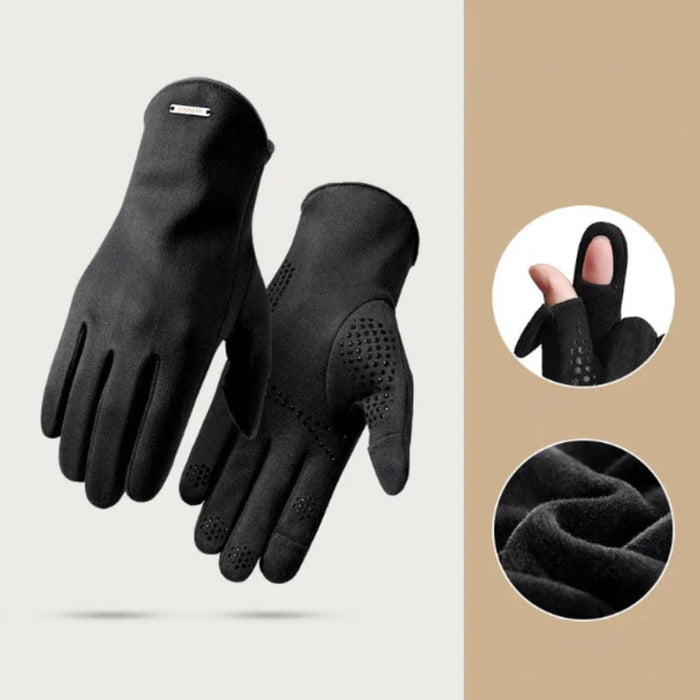 Digital Shoppy Men's Outdoor Cycling Warm Fleece Thickened Gloves, Grey