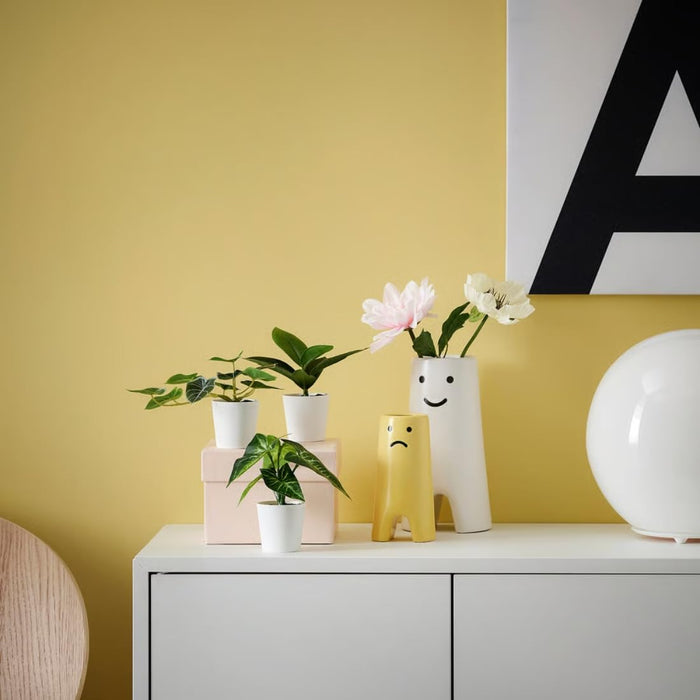 Ikea FEJKA Artificial Potted Plant, Set of 3, in/Outdoor Leaf with Artificial Potted Plant with Pot, in/Outdoor White/Green, 6 cm
