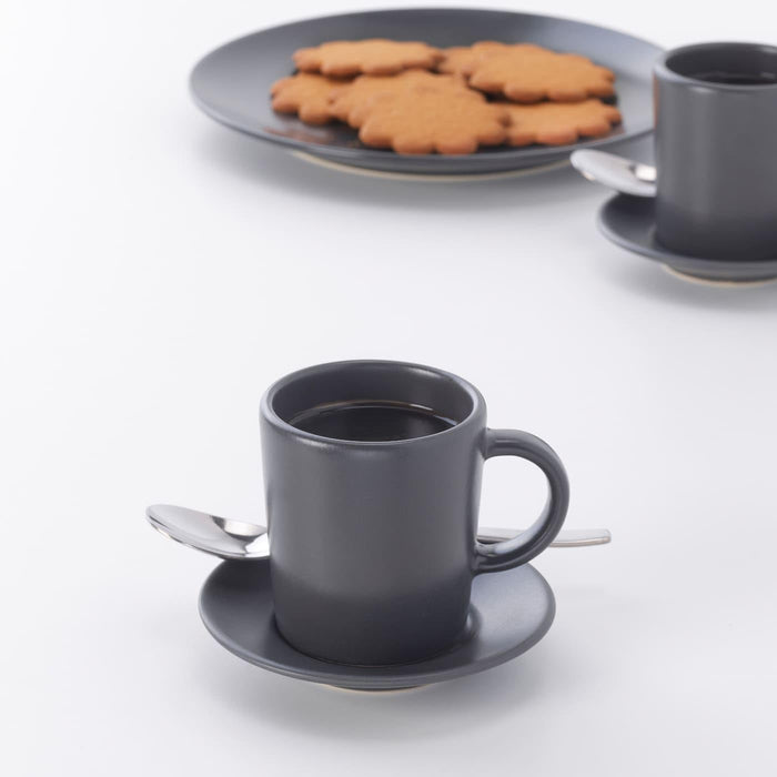 IKEA Dinera cup and saucer, dark grey & beige, 9 cl (3 oz)