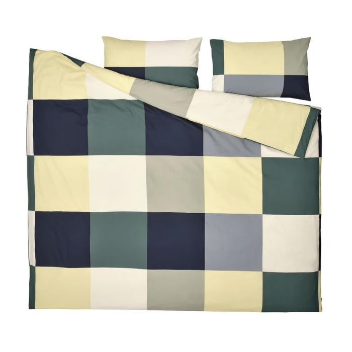IKEA BRUNKRISSLA Duvet Cover and Pillowcase Green/Multicolour 150x200cm with Hand Towel, White/Dark Blue, 40x70 cm