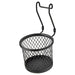 Black metal bike basket with handle on a white background