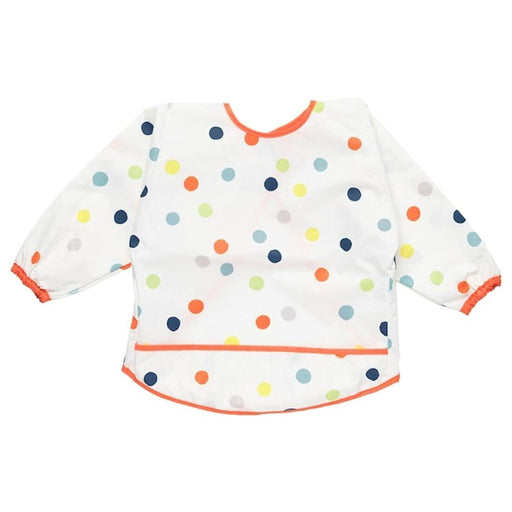 Baby bib with colorful polka dots on a white background