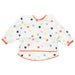 Baby bib with colorful polka dots on a white background