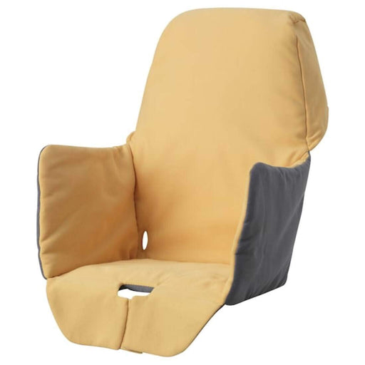 Yellow padded seat cover designed for IKEA highchairs. Adds comfort and style to mealtime for babies and toddlers