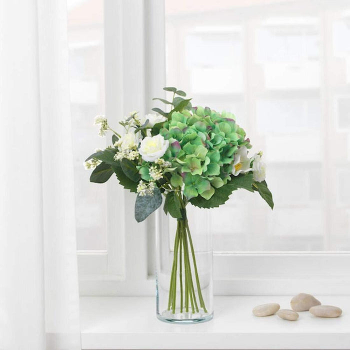 IKEA GRADVIS Vase, blue, 21 cm with SMYCKA Artificial bouquet, white, 35 cm