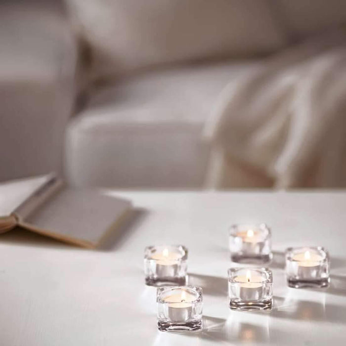 IKEA VINDSTILLA Candle holder, beige, 15 cm (6 ") with GLIMMA Unscented Candle , White , Pack of - 24